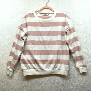 Adora Sweatshirt Womens Small Pink White Striped Crew Pullover Athletic S/M